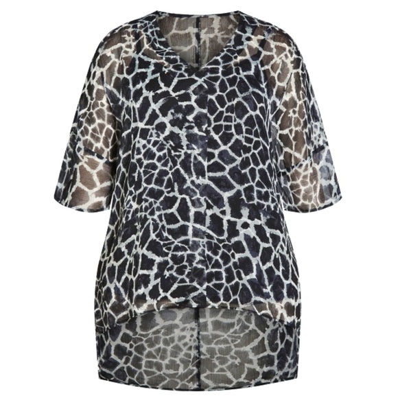 Arna YORK 18-28W Hi Lo Black Animal Print Moment Pleat Print Top Tunic V3.5 - Picture 3 of 6